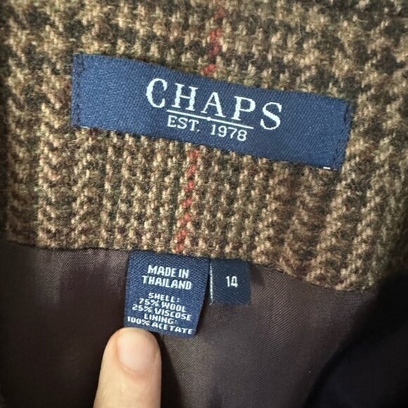 Chaps Brown Plaid Blazer old money wool blend - Picture 3 of 4